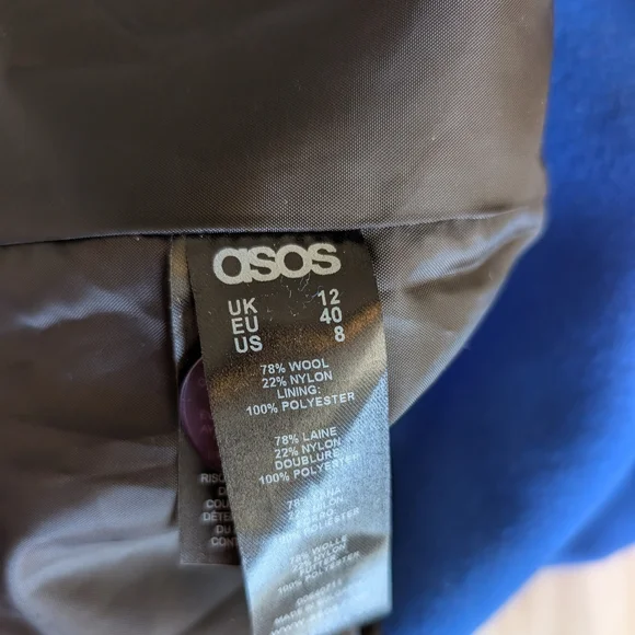 ASOS Womens 8 Soft Long Trench Coat Wool Blend Blue Classic Colorful Outdoors - Picture 8 of 8